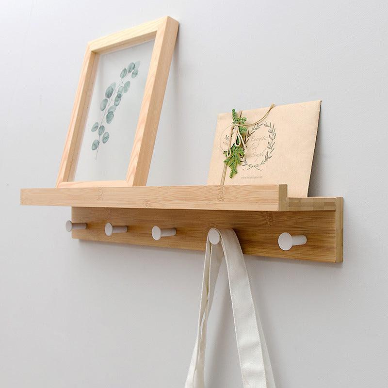 Nordic Bamboo Wall Hook for Clothes and Hats, Creative Wall Shelf