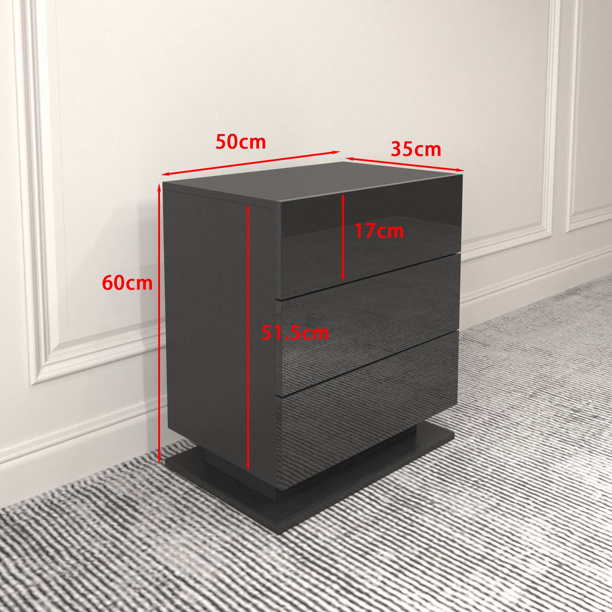 Nightstand 3 Drawers LED