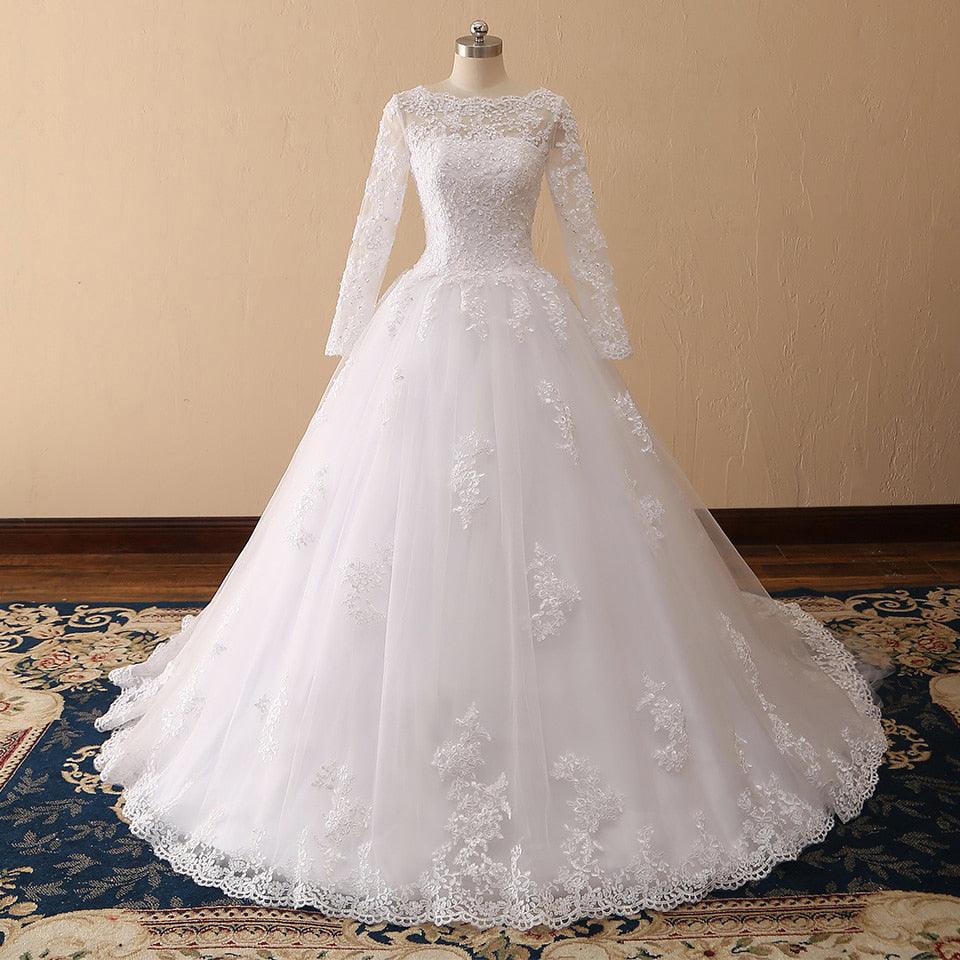 Lace A-Line Long Sleeve Gown