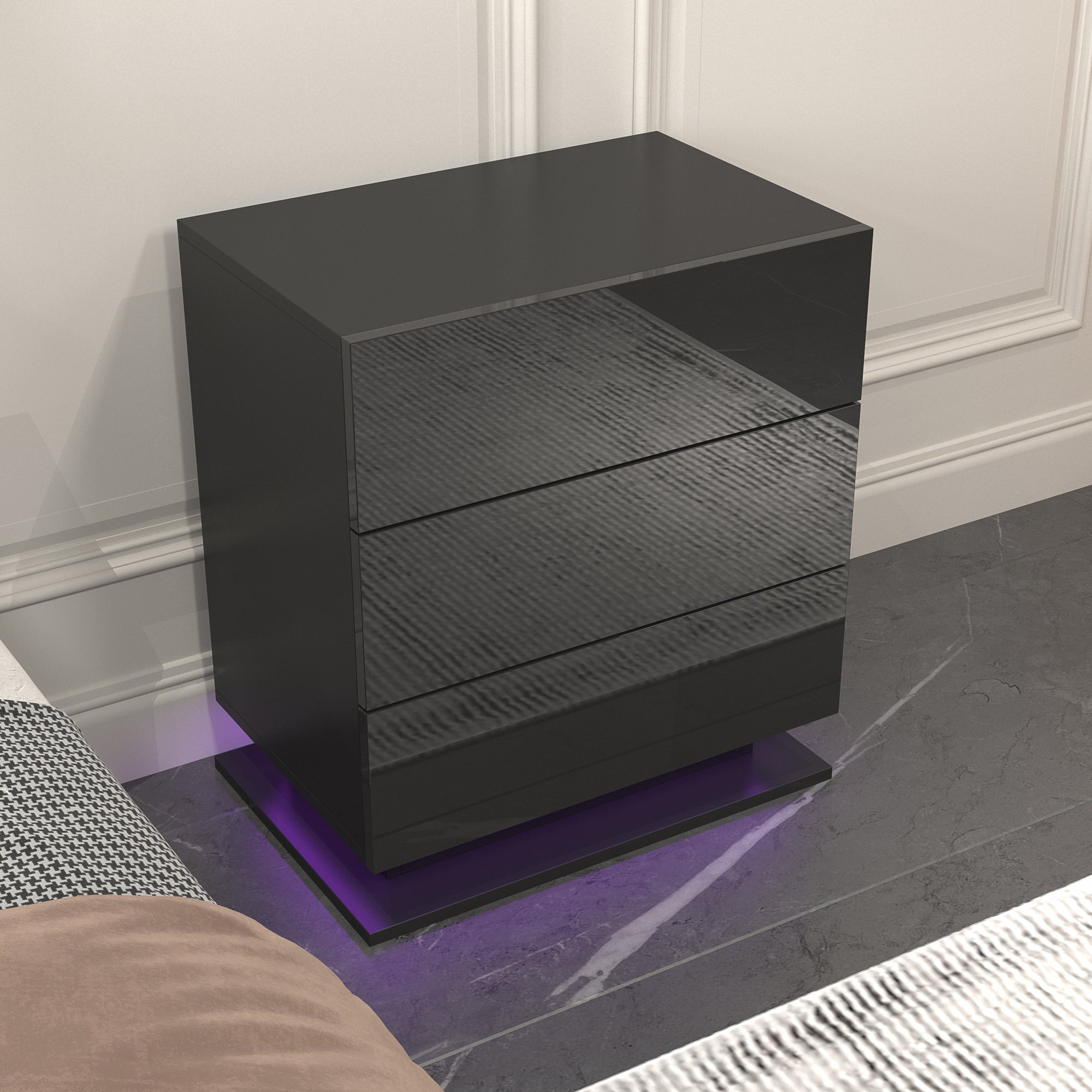 Nightstand 3 Drawers LED