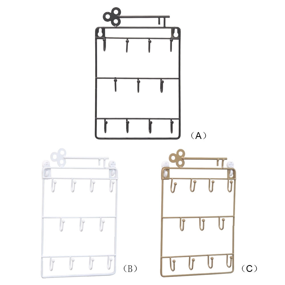 Moderno llavero de pared de hierro con 11 ganchos para llaves y sombreros 