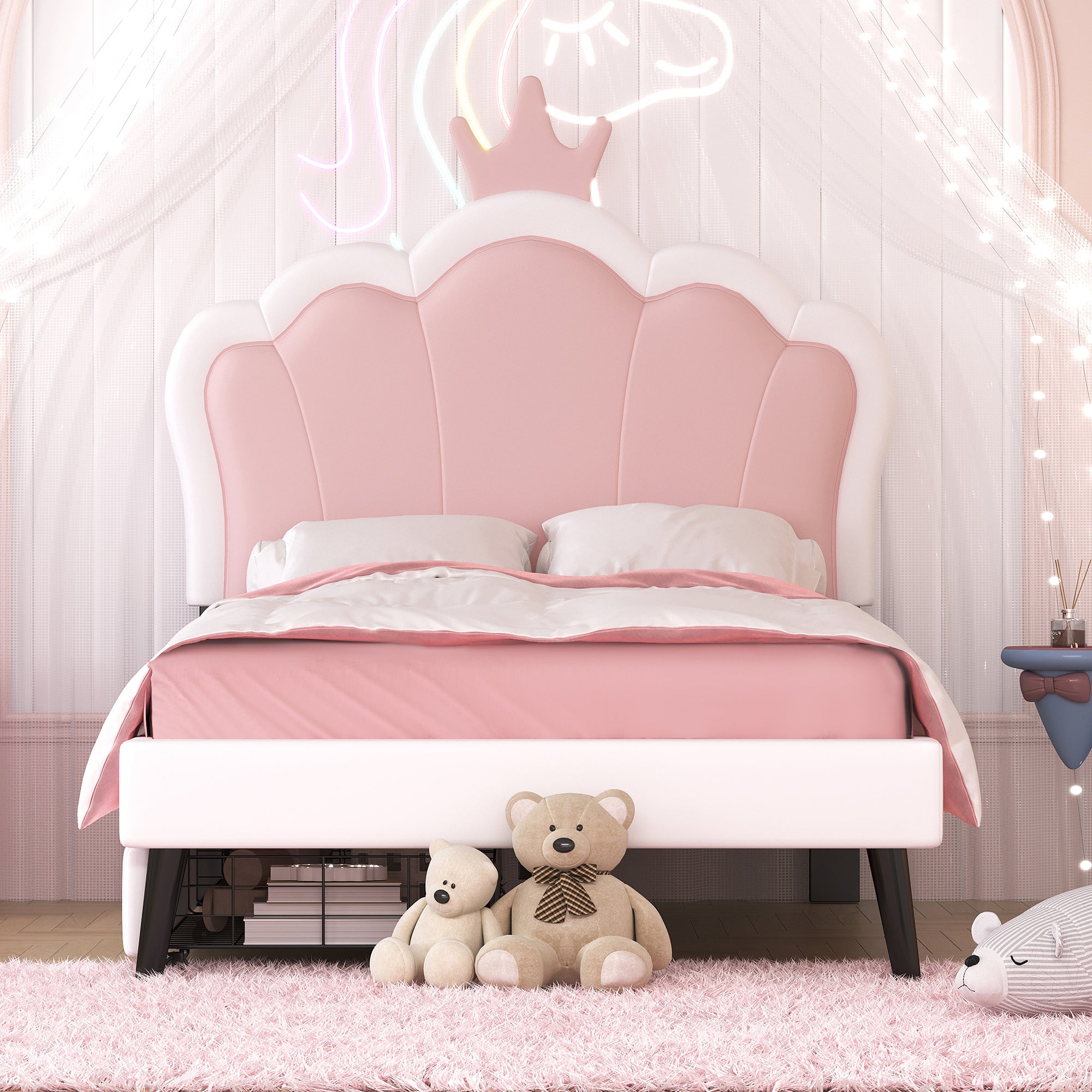 Pink/White Princess Bed with Drawers