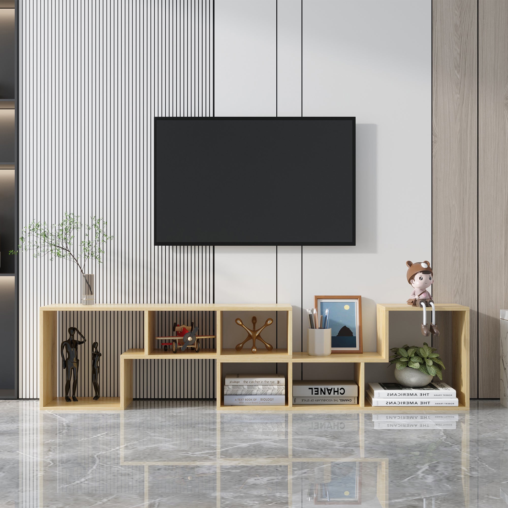 Mueble de TV de roble con doble L