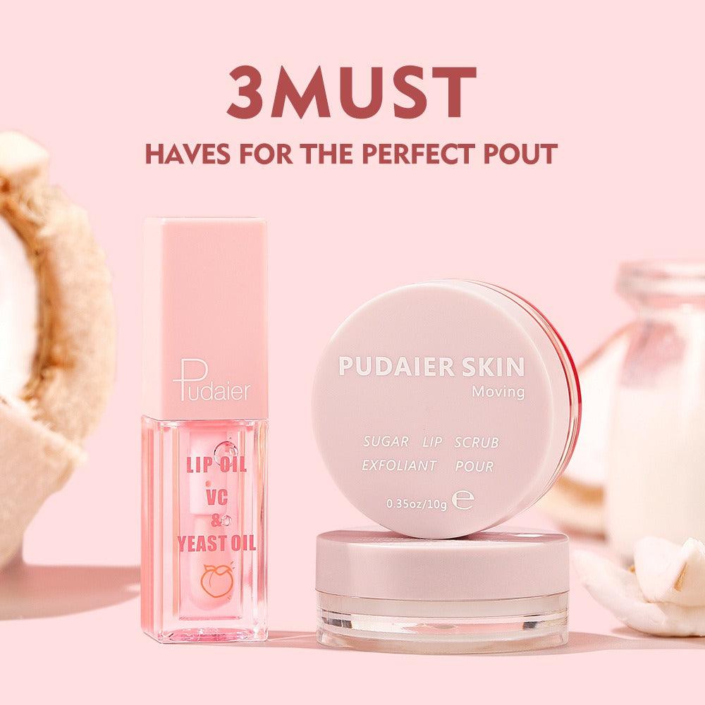 Pudaier Lip Care Set: Scrub, Mask, Oil, Lipstick