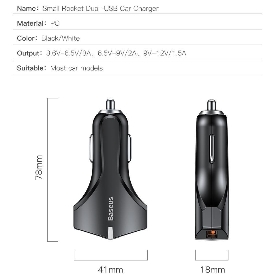 Cargador para coche Baseus QC3.0