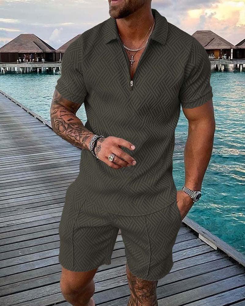 Men's 3D Print Polo and Shorts Set