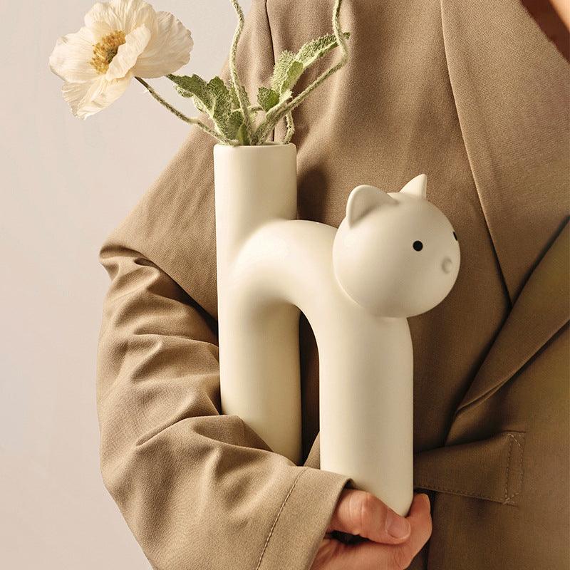 Korean Cat Tube Vase, Living Room Decor