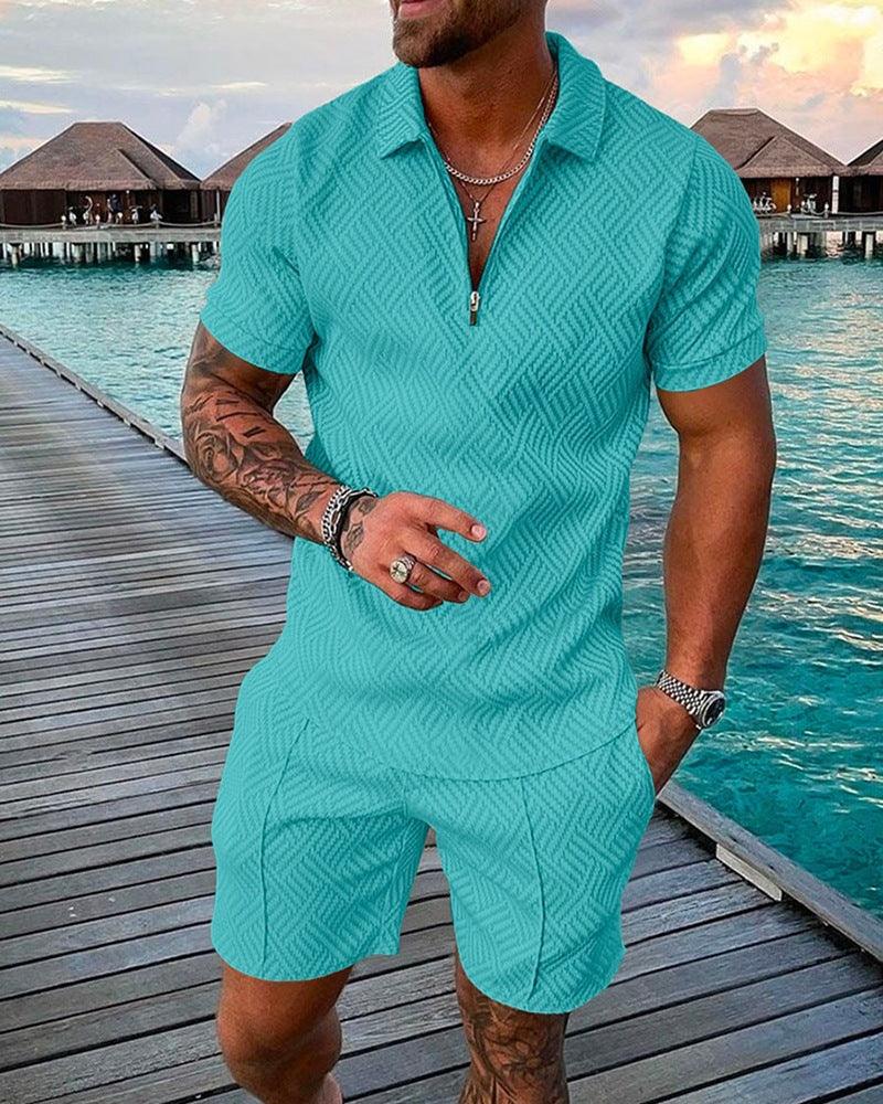 Men's 3D Print Polo and Shorts Set