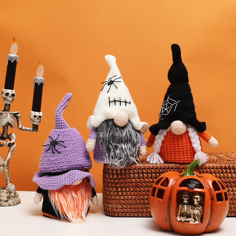 Halloween decor: knitted dolls