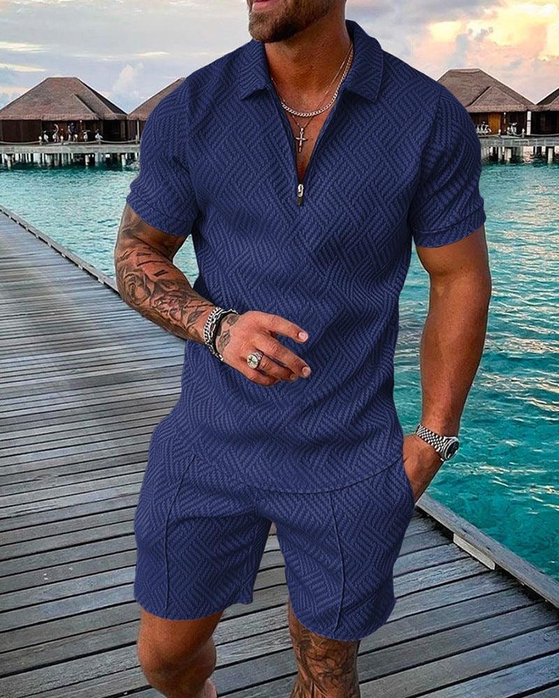 Men's 3D Print Polo and Shorts Set