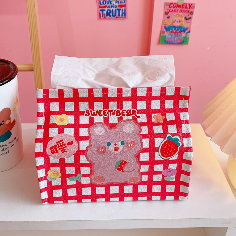 Caja de pañuelos con forma de oso en forma de corazón, PU