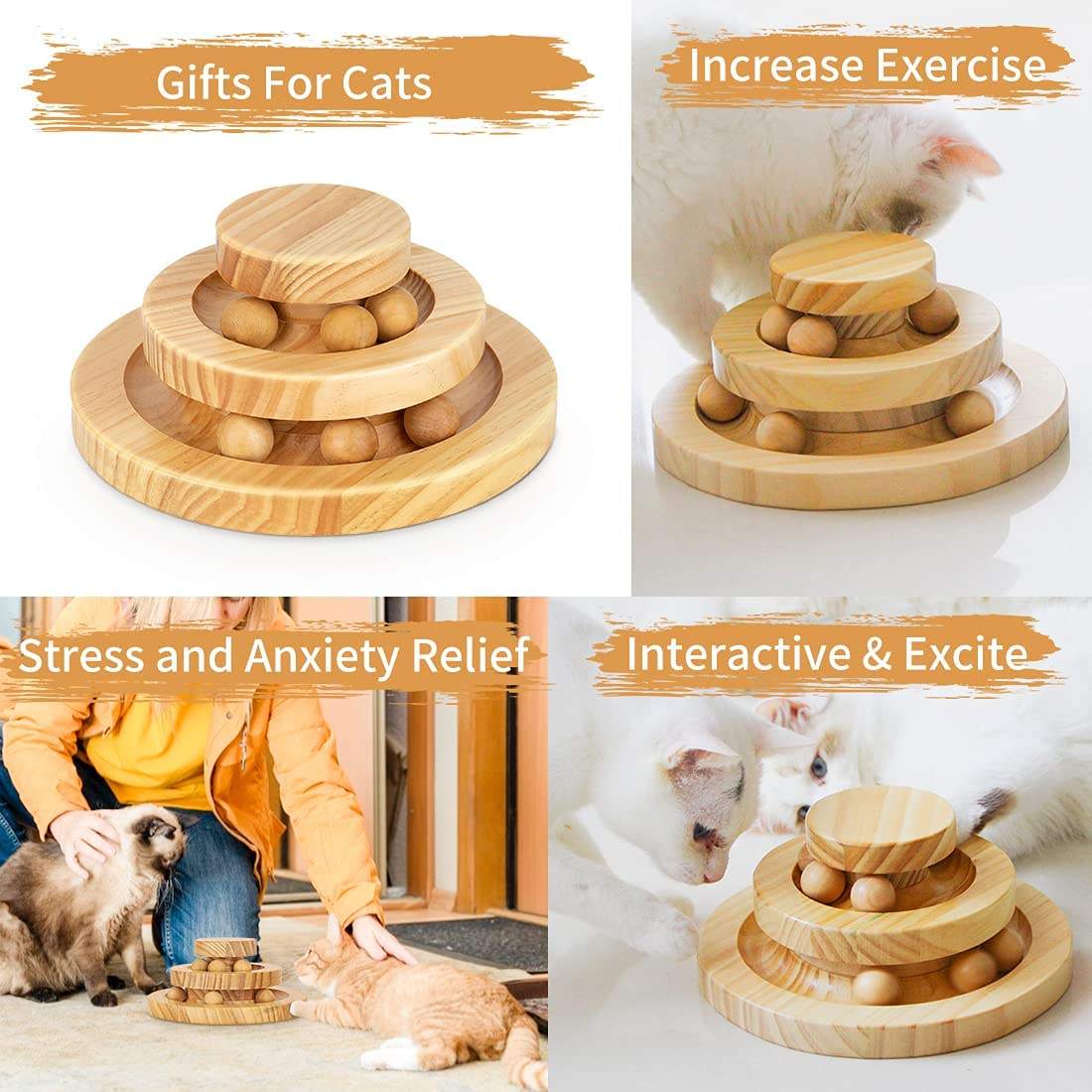 Durable wooden cat toy