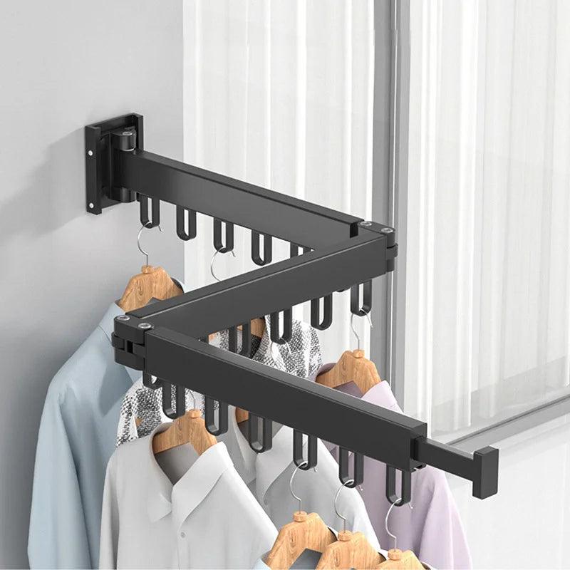 Retractable Cloth Drying Rack, Folding Wall Mount Hanger, Indoor/Outdoor