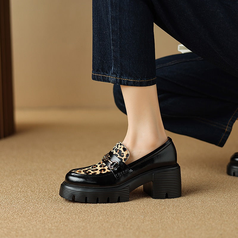 Leopard Platform Leather Loafers