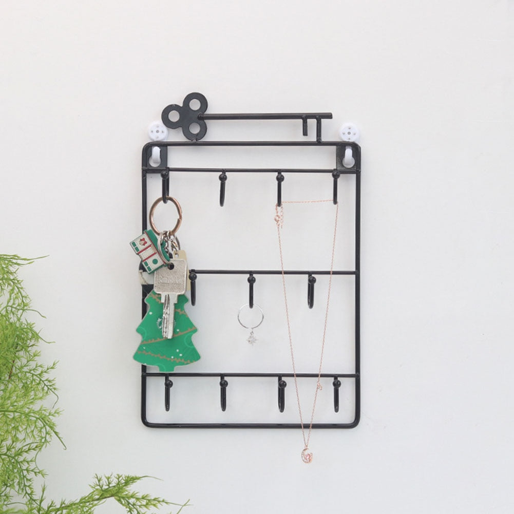 Modern iron wall key holder with 11 hooks for keys and hats