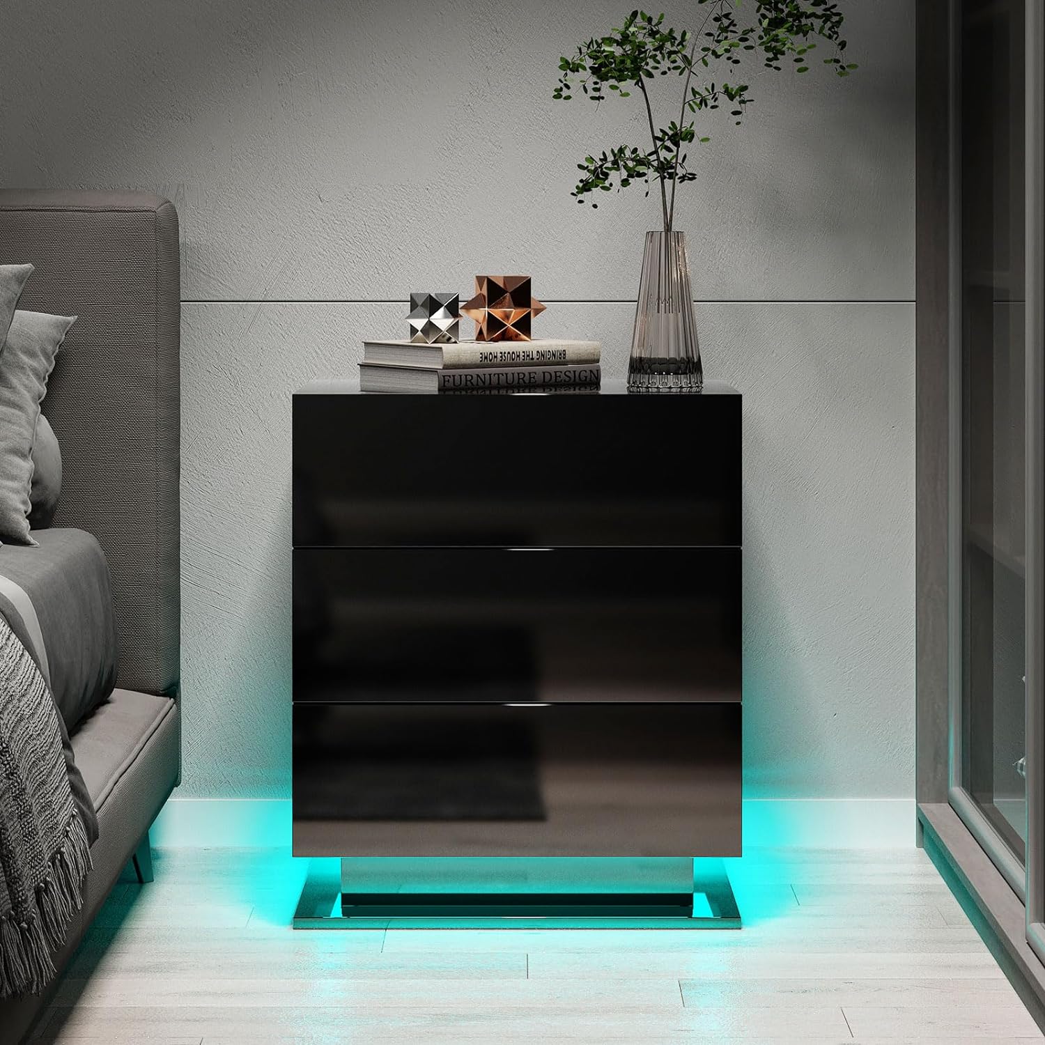 Nightstand 3 Drawers LED