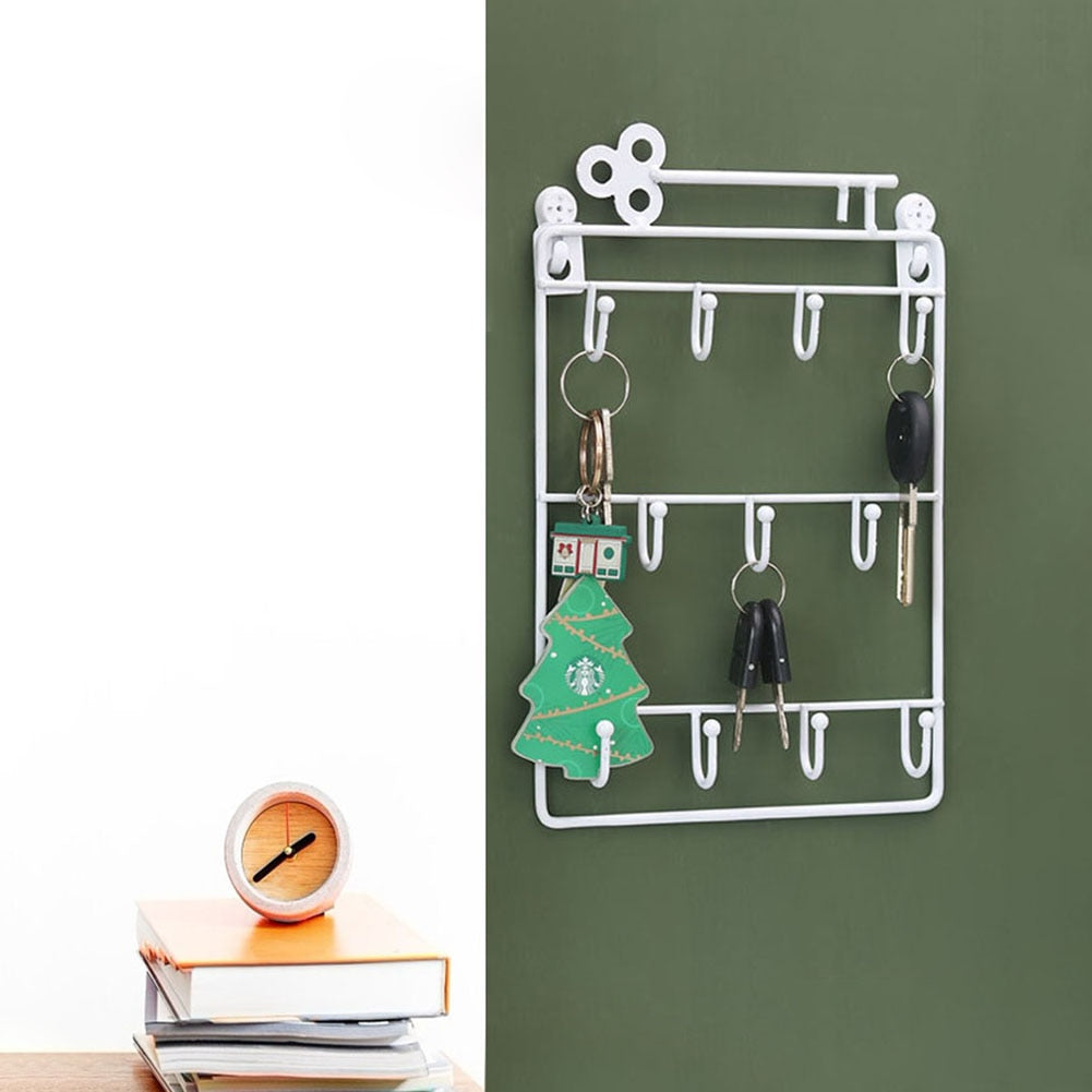 Modern iron wall key holder with 11 hooks for keys and hats