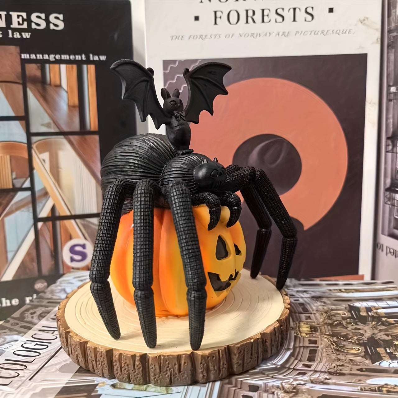 Spider on Resin Pumpkin Decor