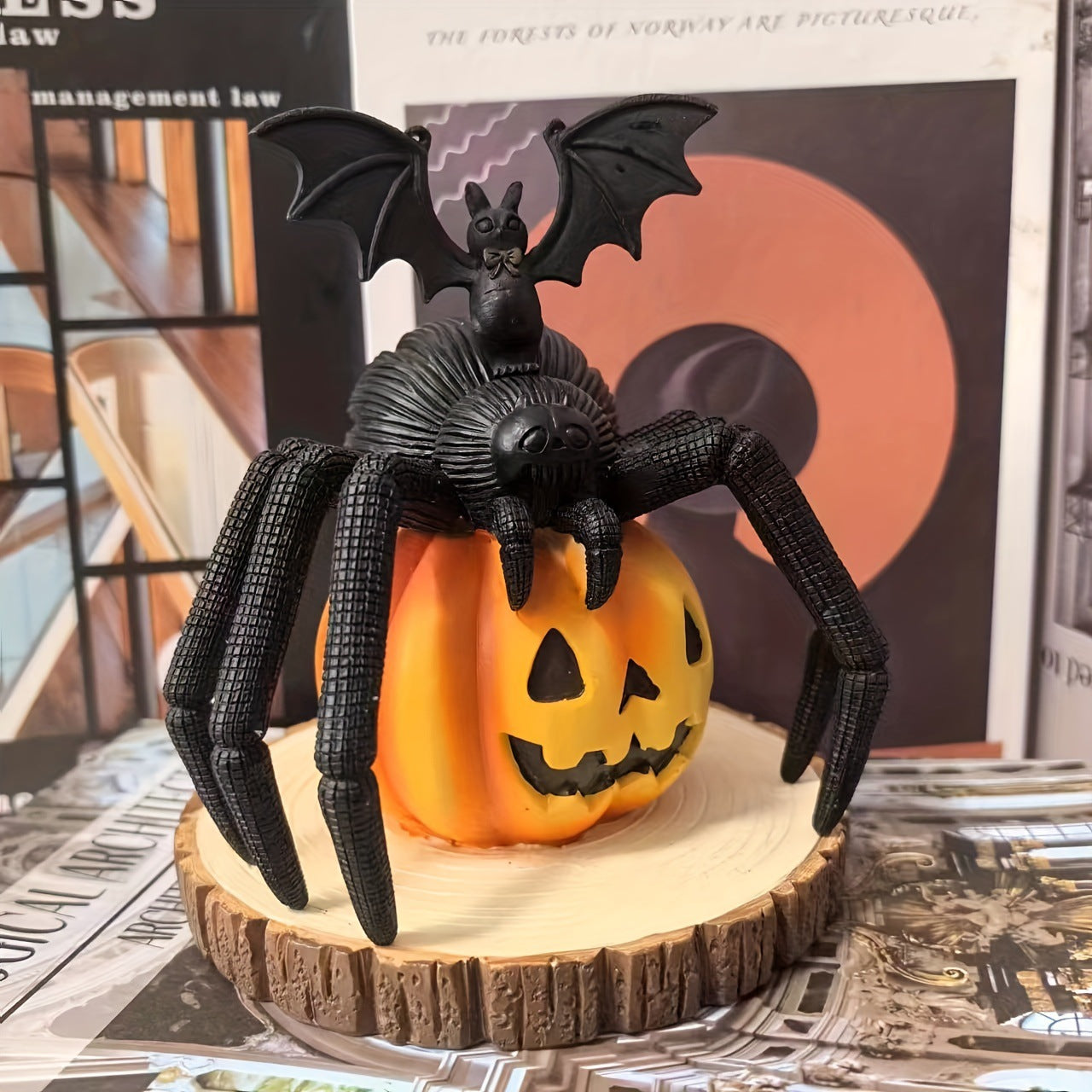 Spider on Resin Pumpkin Decor