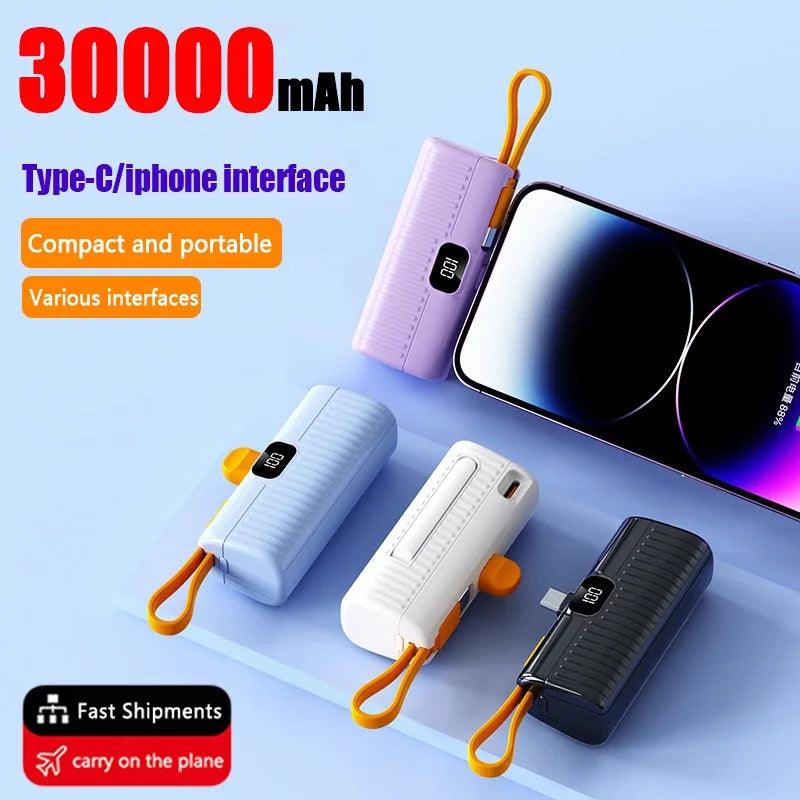 30,000mAh Mini Power Bank with Cable