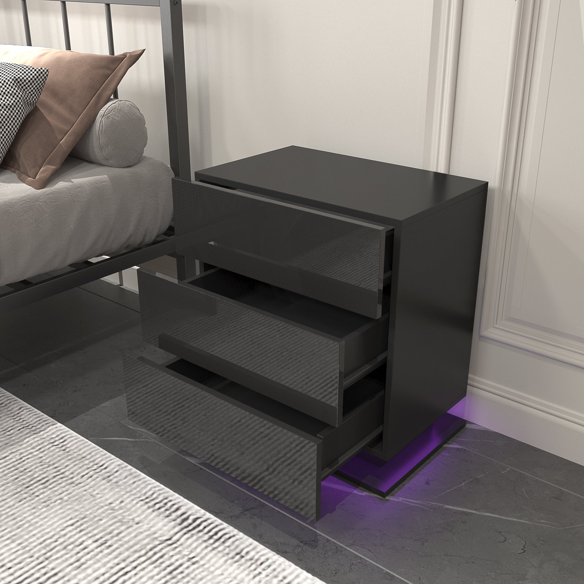 Nightstand 3 Drawers LED