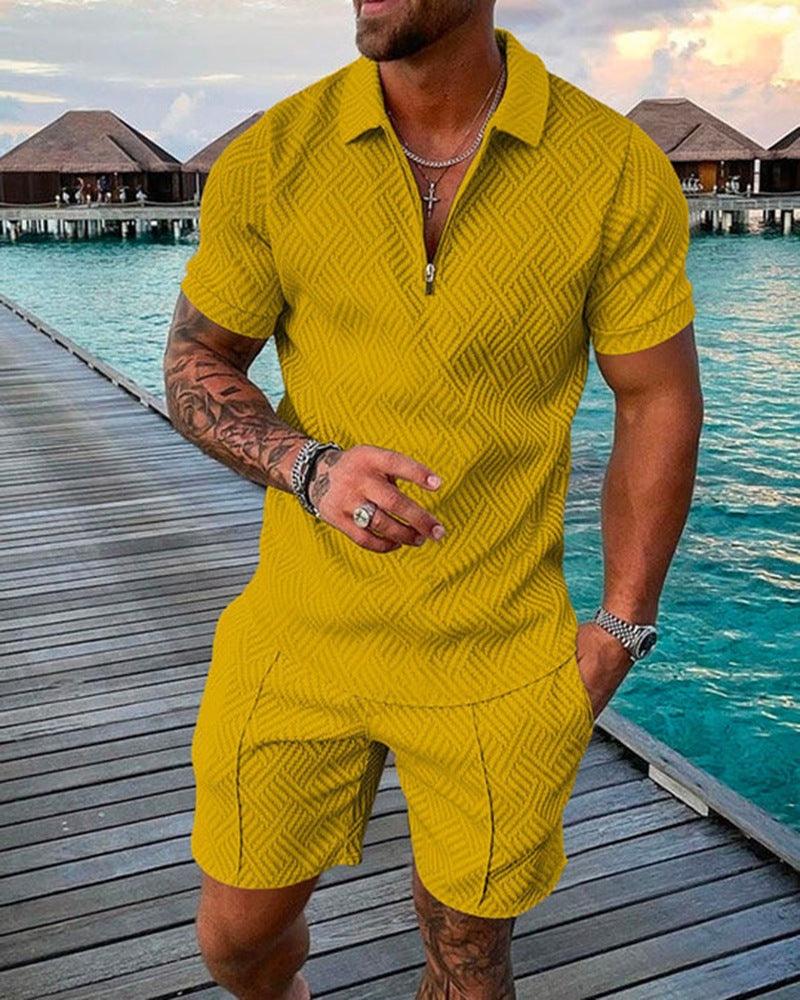 Men's 3D Print Polo and Shorts Set