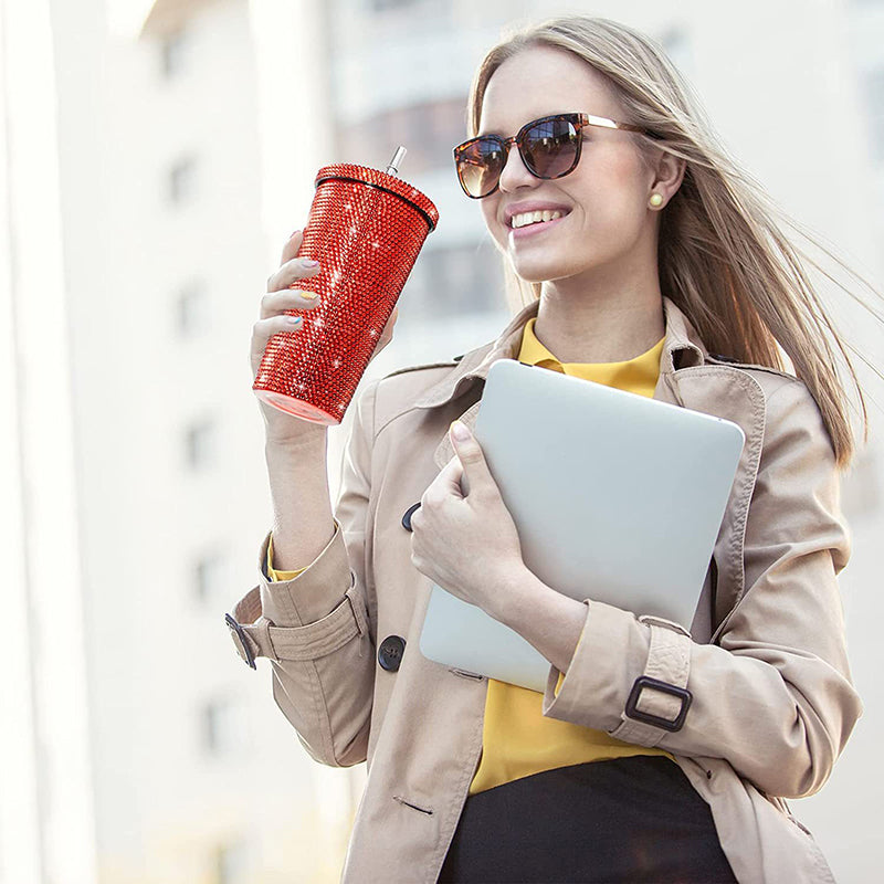 Diamond Insulated Cup with Elegant Stickers