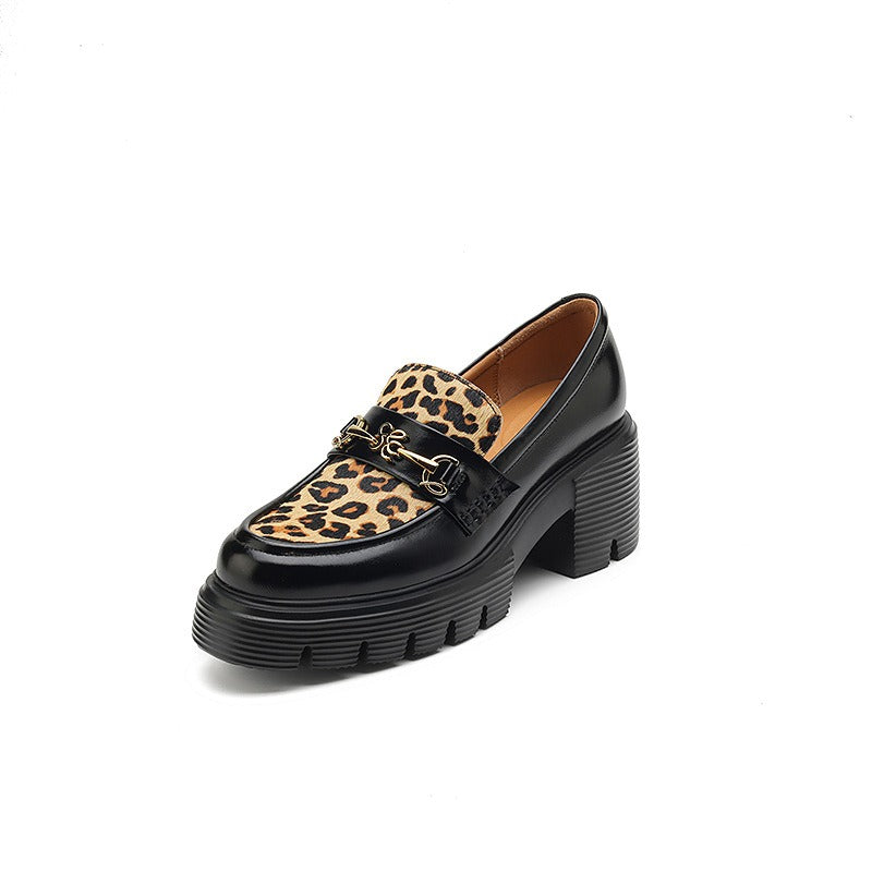 Leopard Platform Leather Loafers