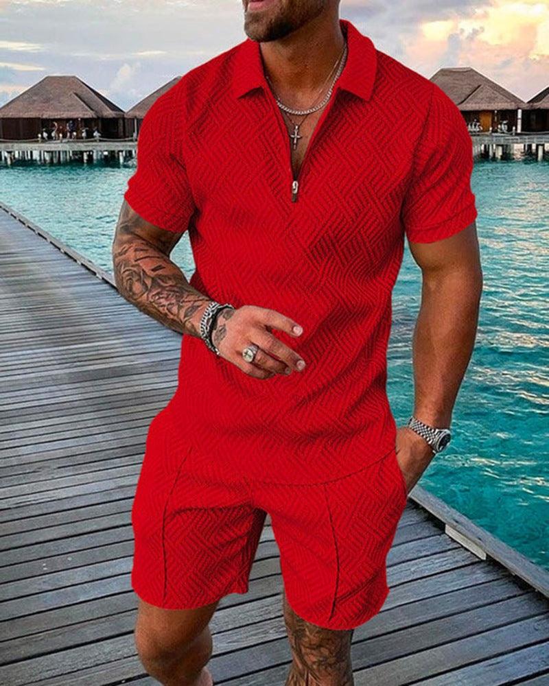 Men's 3D Print Polo and Shorts Set