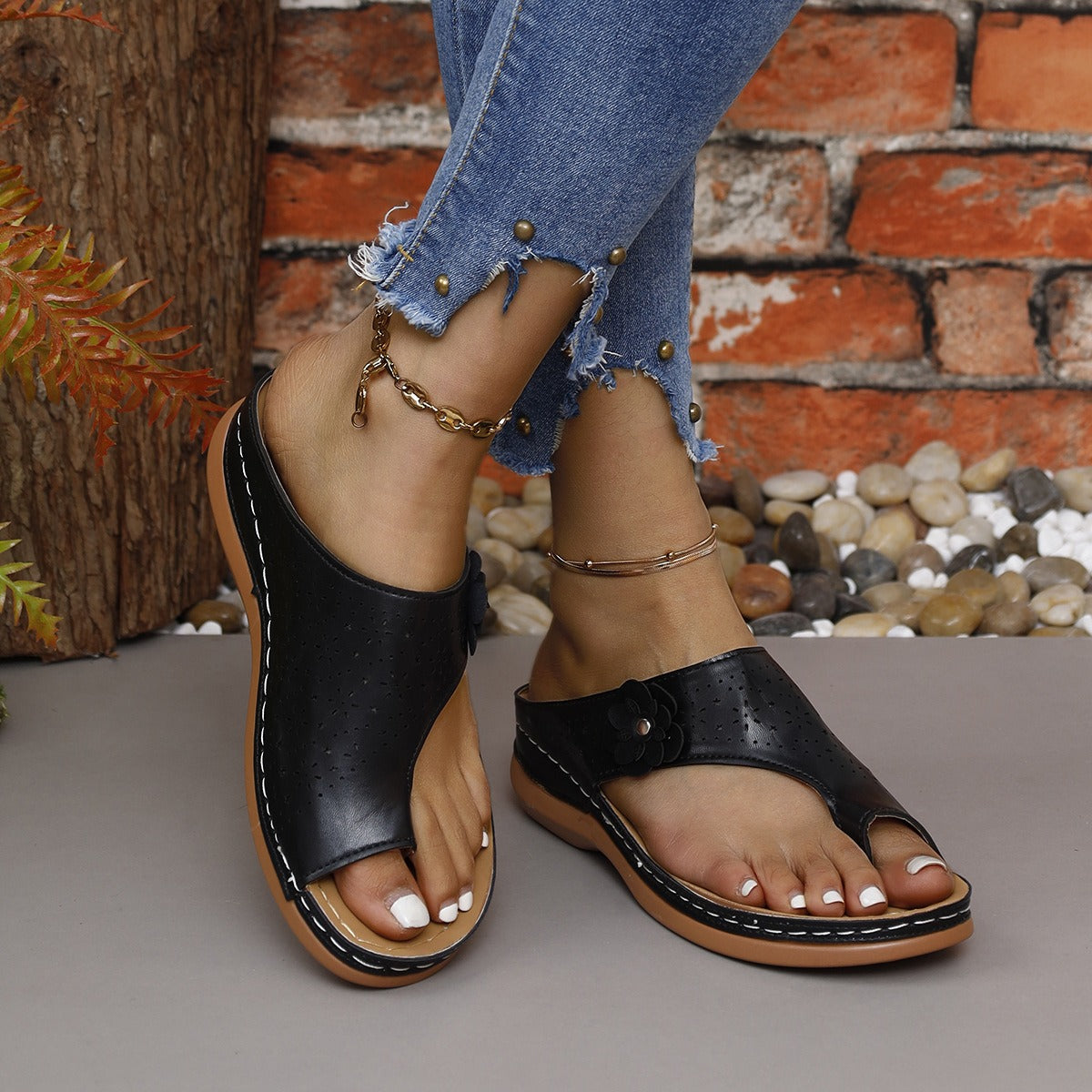 Retro boho heel sandals women