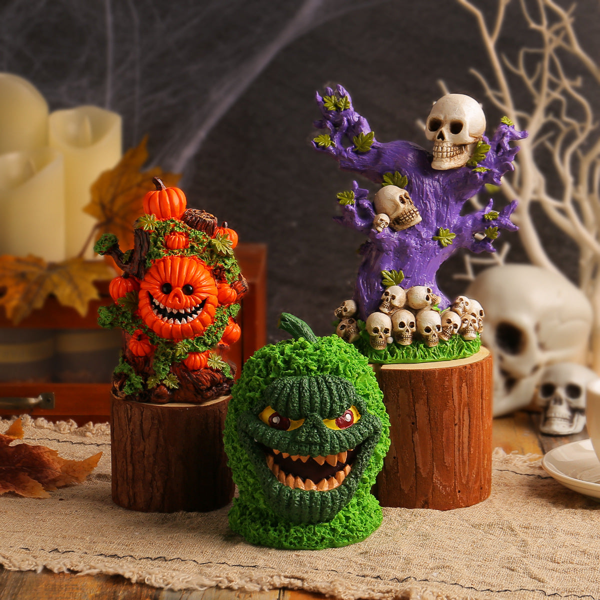 Green Pumpkin Monster Decor