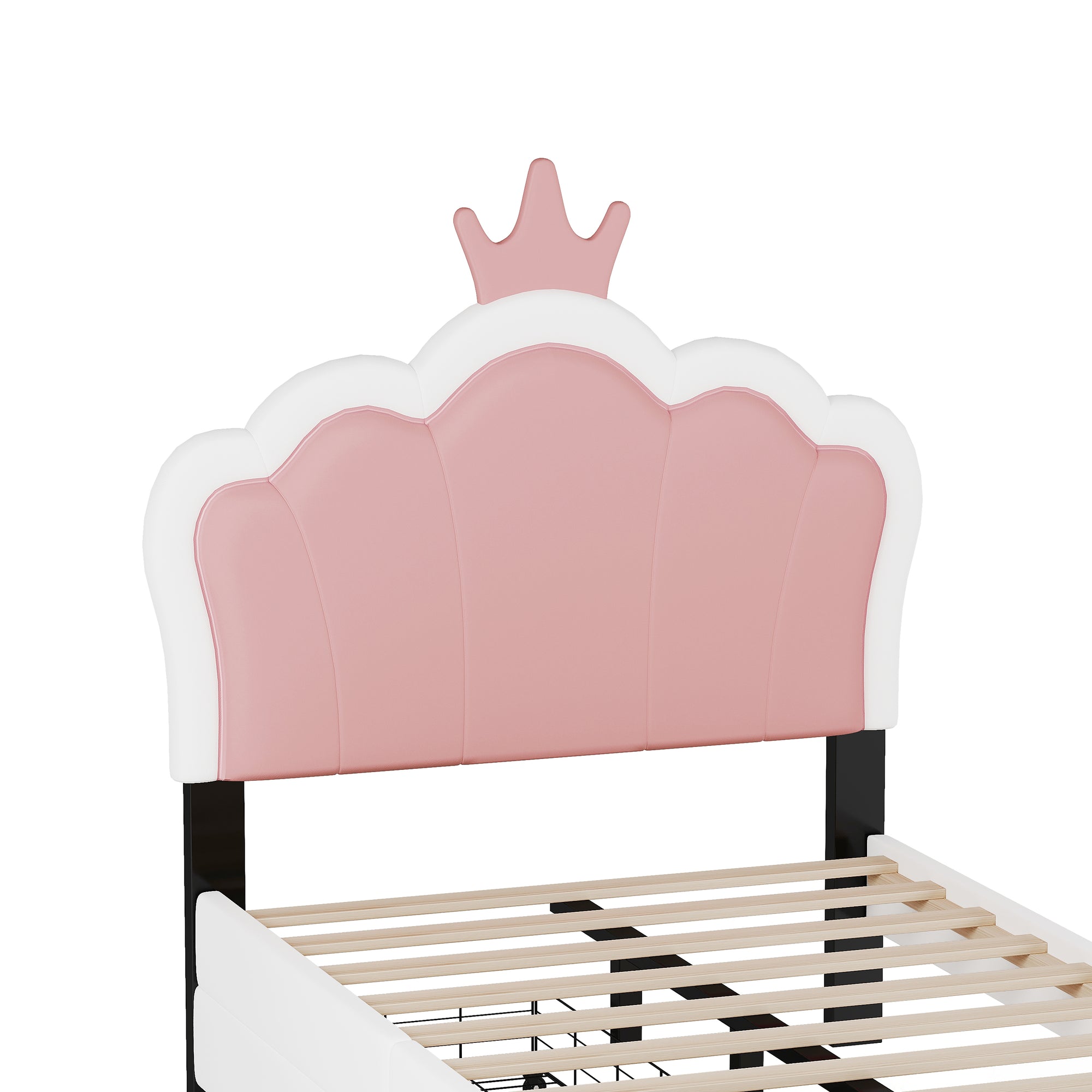 Cama princesa rosa y blanca con cajones