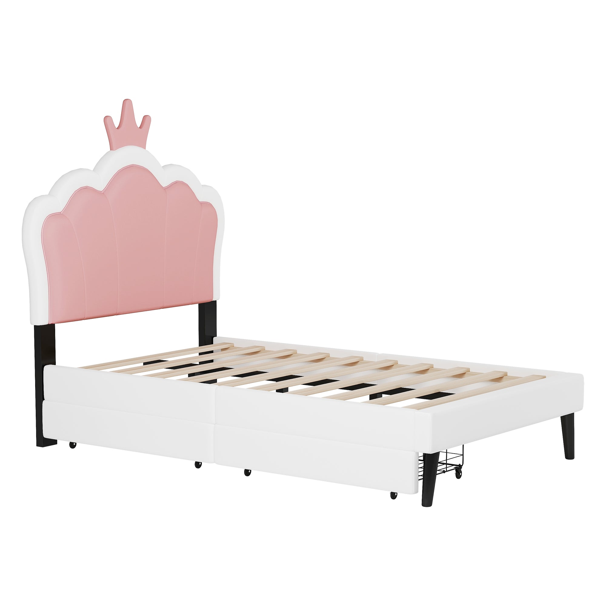 Cama princesa rosa y blanca con cajones