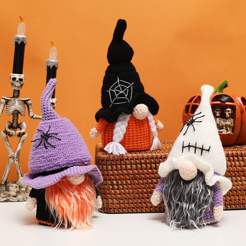 Halloween decor: knitted dolls