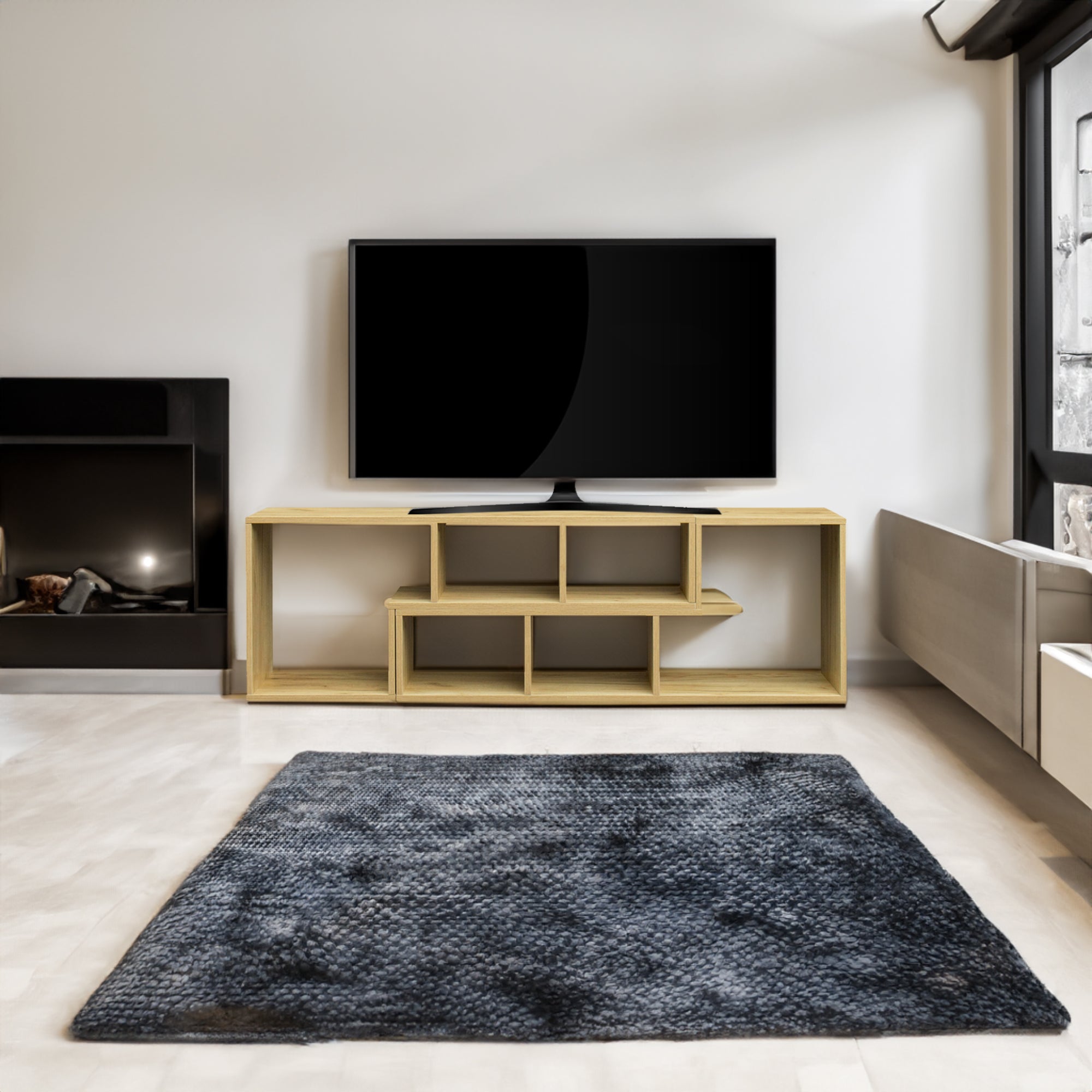 Mueble de TV de roble con doble L