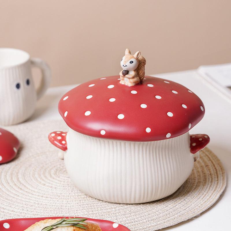 Red Mushroom Ceramic Set: Mug & Plate