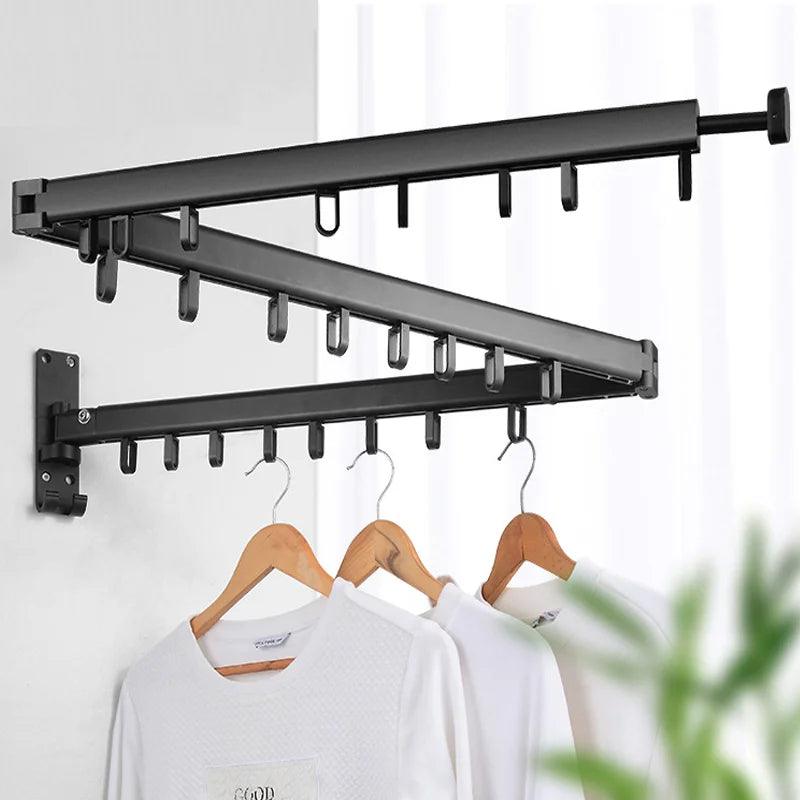 Retractable Cloth Drying Rack, Folding Wall Mount Hanger, Indoor/Outdoor