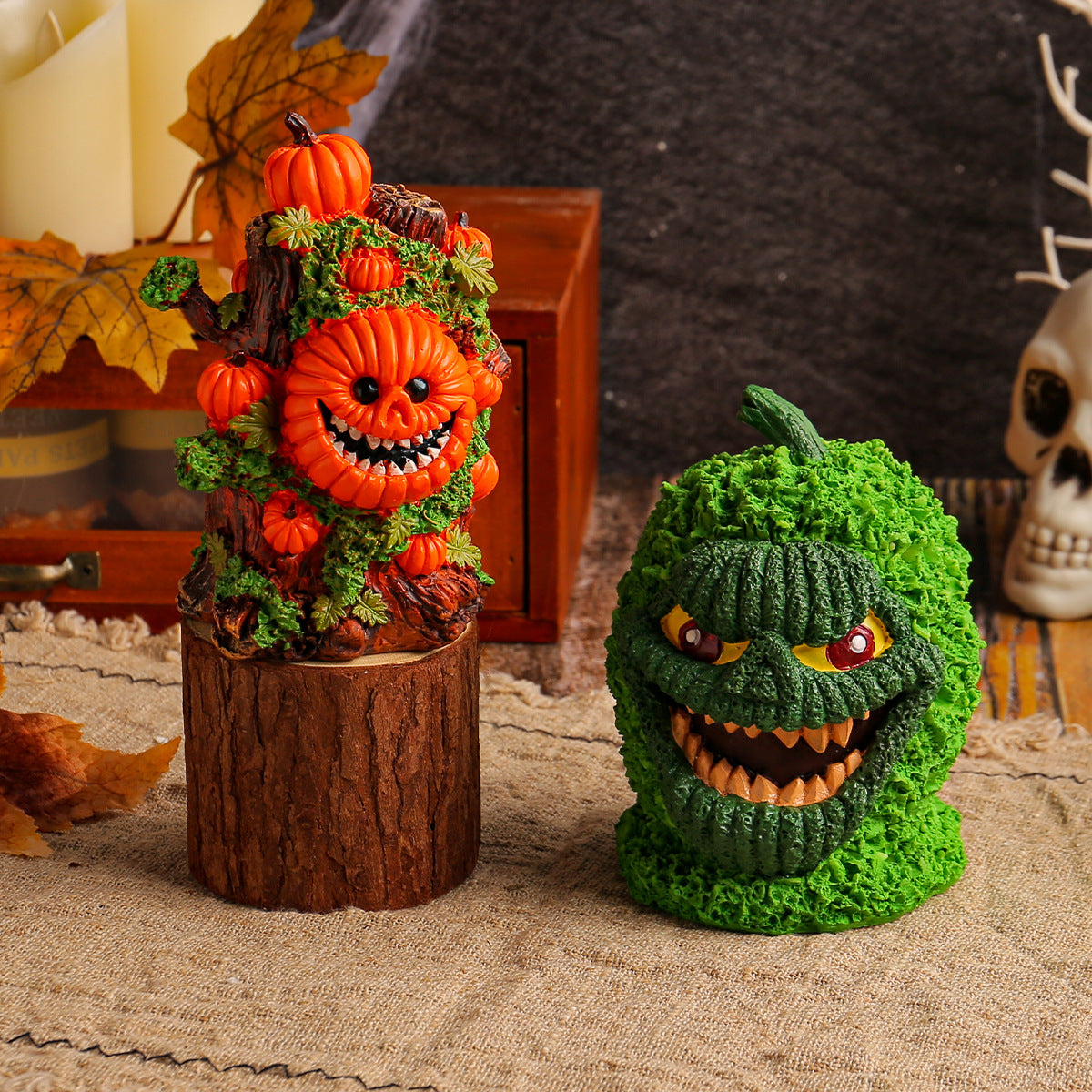 Green Pumpkin Monster Decor