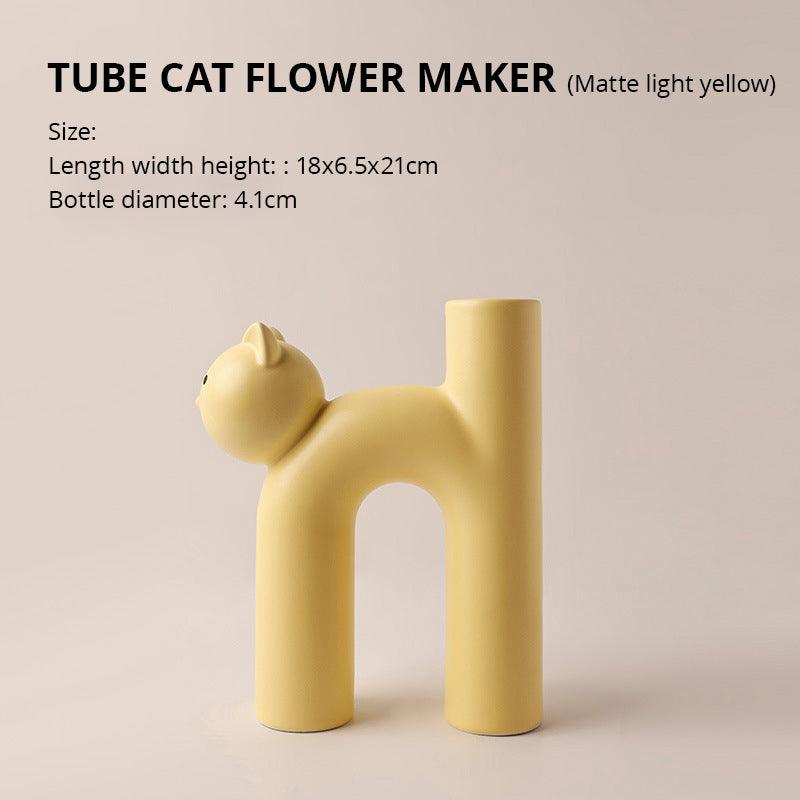 Korean Cat Tube Vase, Living Room Decor