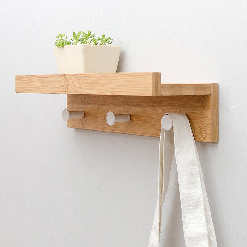 Nordic Bamboo Wall Hook for Clothes and Hats, Creative Wall Shelf