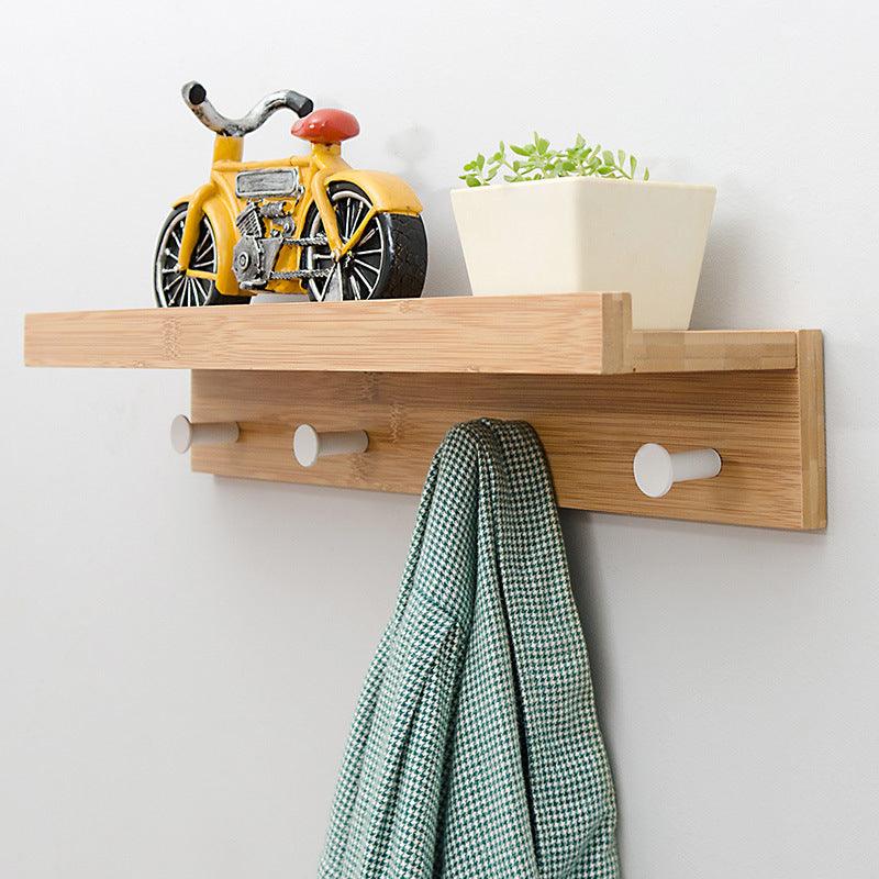 Nordic Bamboo Wall Hook for Clothes and Hats, Creative Wall Shelf