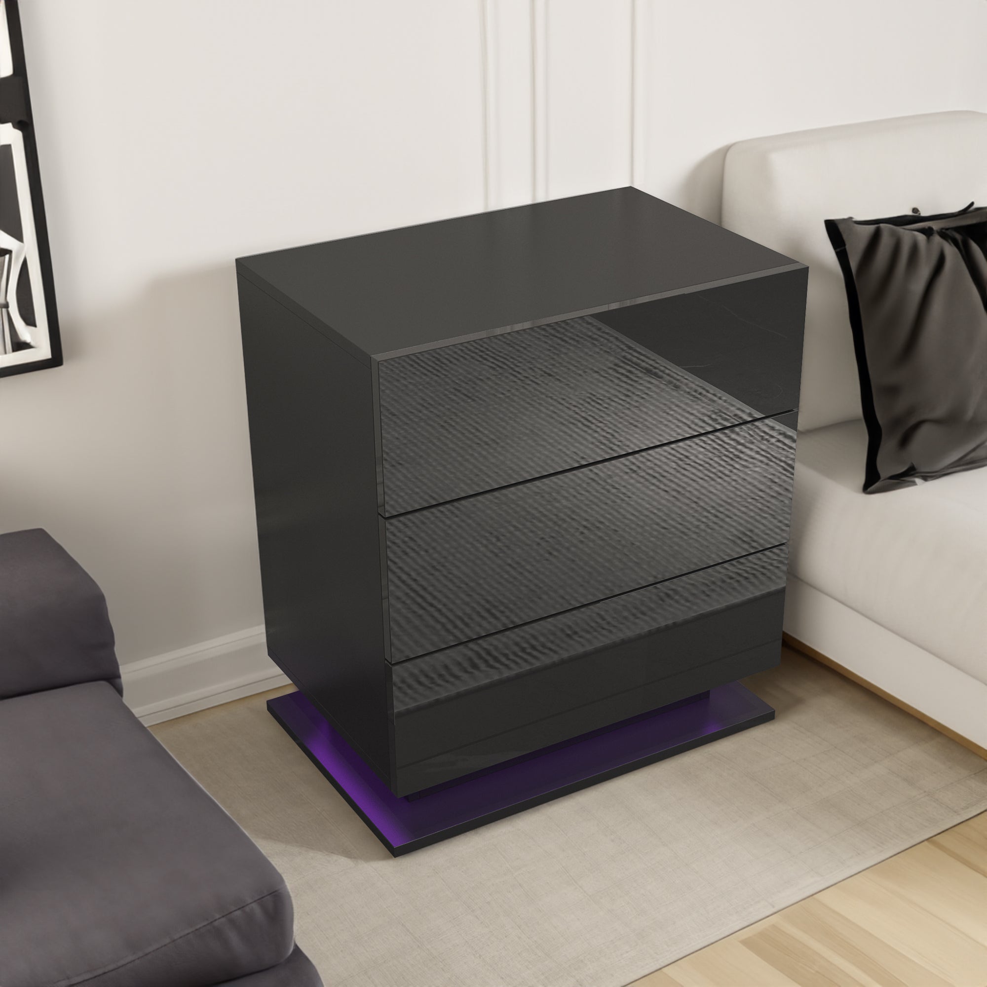 Nightstand 3 Drawers LED