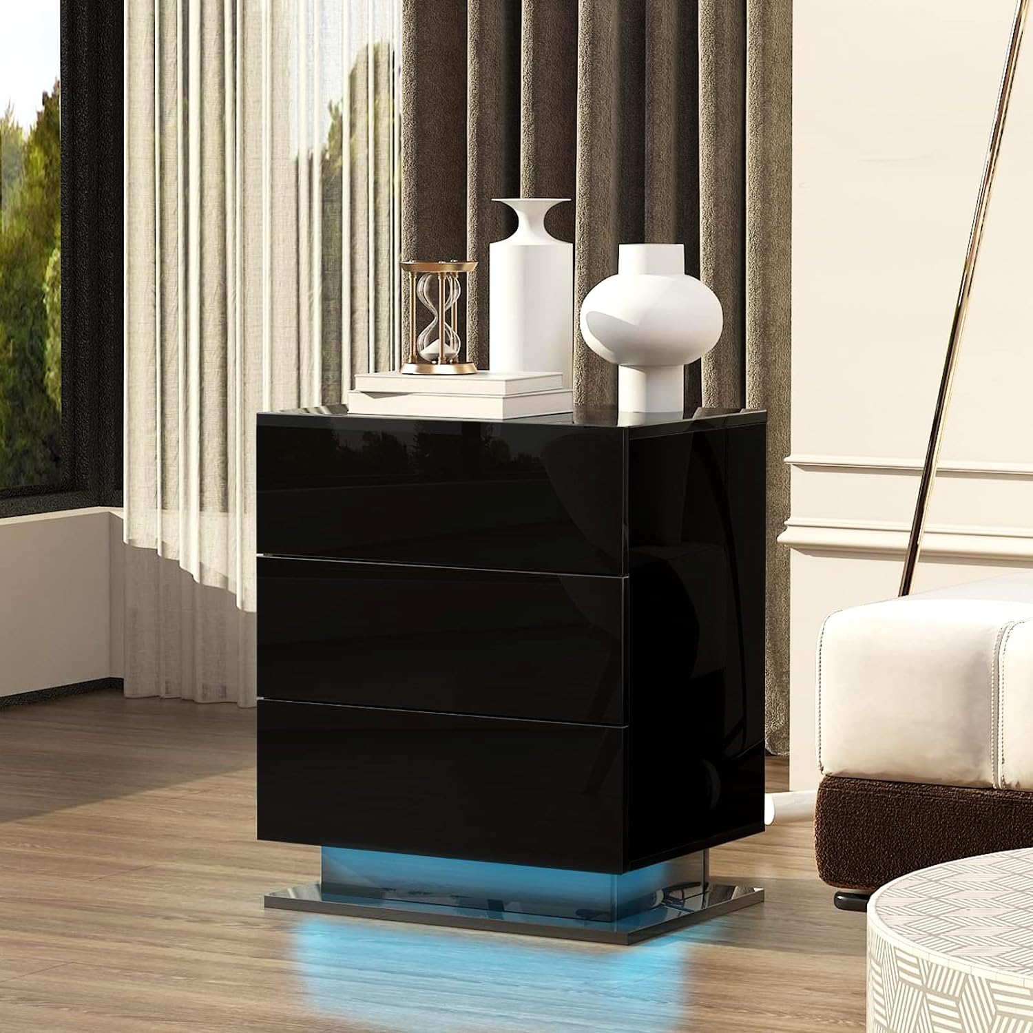 Nightstand 3 Drawers LED