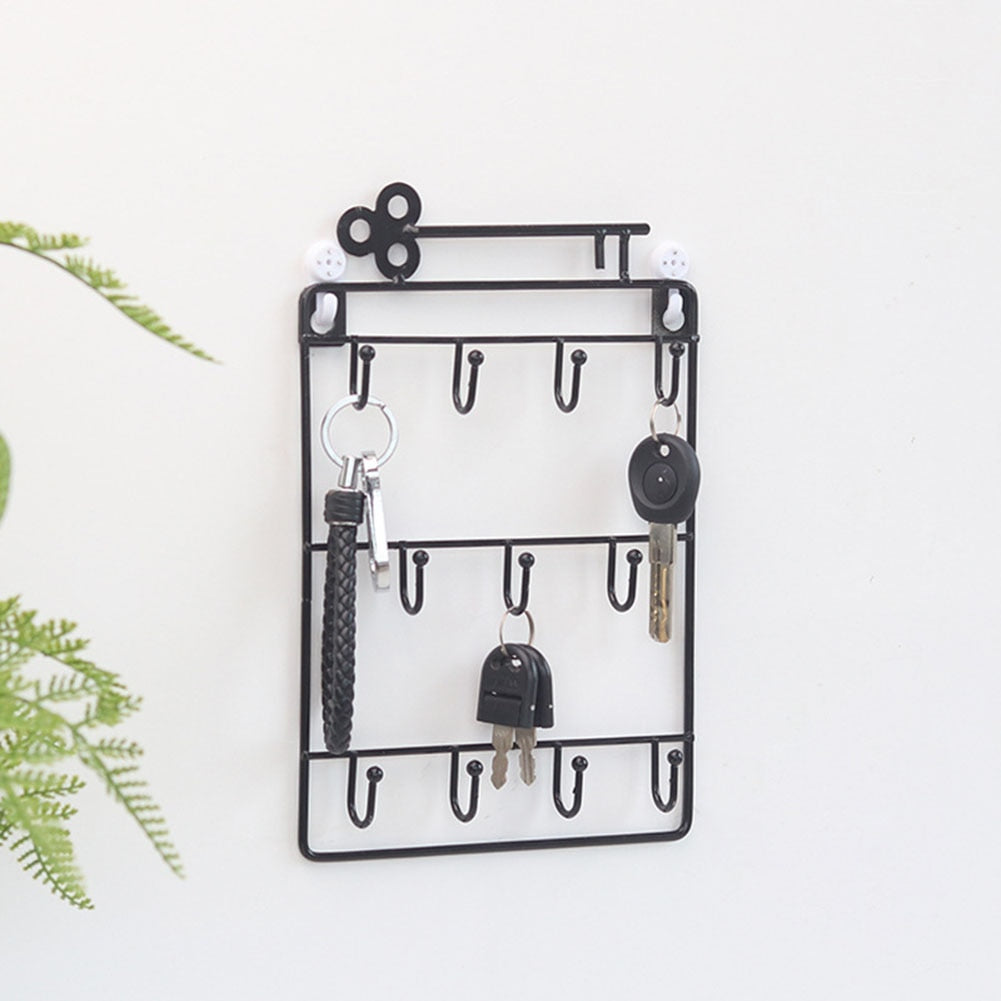 Modern iron wall key holder with 11 hooks for keys and hats