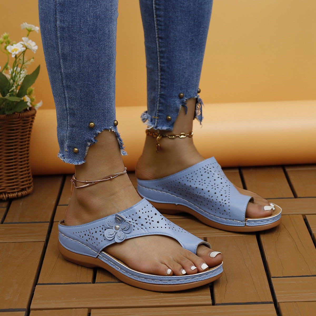 Sandalias de tacón estilo boho retro para mujer