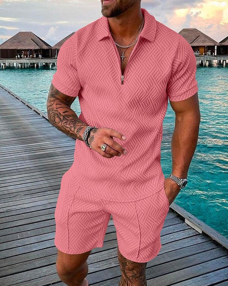 Men's 3D Print Polo and Shorts Set