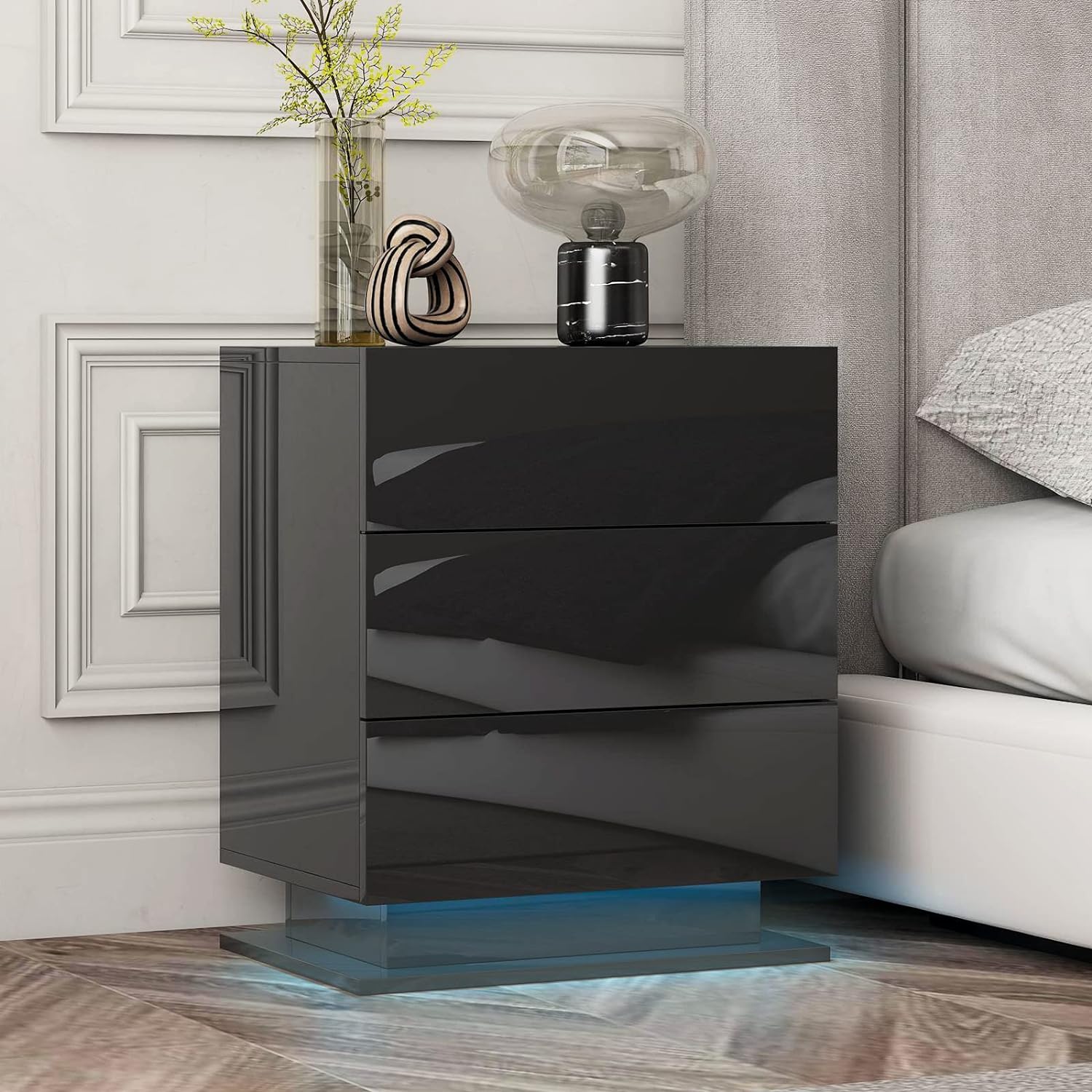 Nightstand 3 Drawers LED