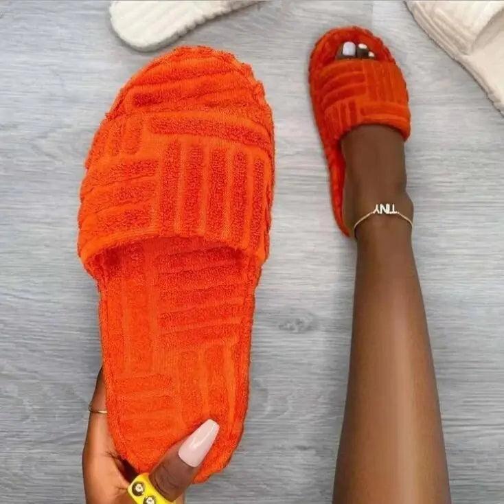 Pantuflas informales peludas para mujer