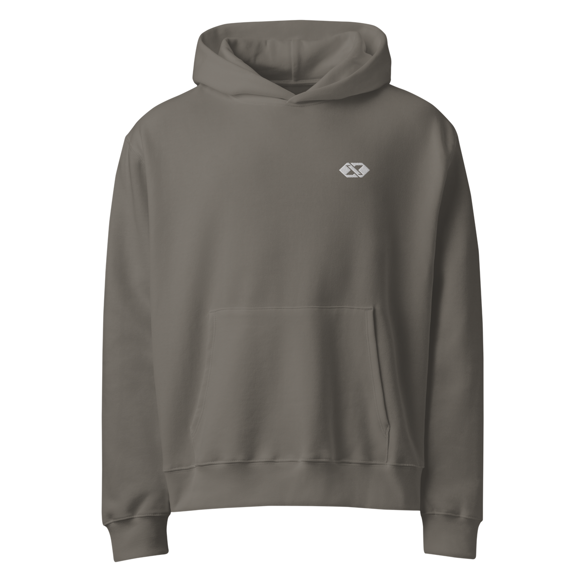 Hoodie Signature coordonné — Asphalte, broderie blanche, face