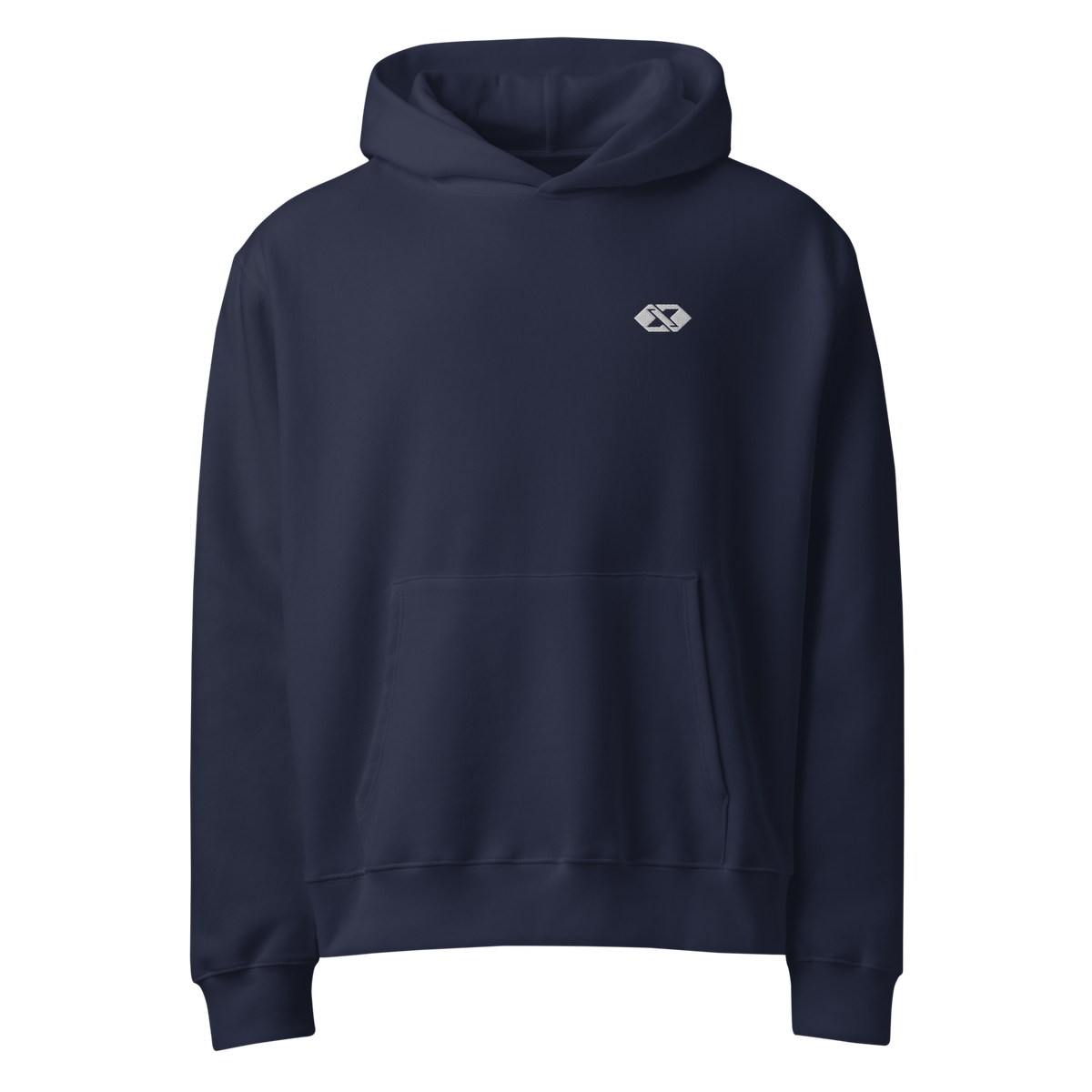 Hoodie Signature coordonné — Bleu marine, broderie blanche, face